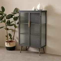 Zwarte wandkast met geribbeld glas - Kare Design Gomera