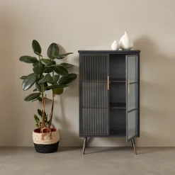Zwarte wandkast met geribbeld glas - Kare Design Gomera