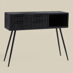 Zwarte wandtafel teak latjes - Bodio Teak Slats