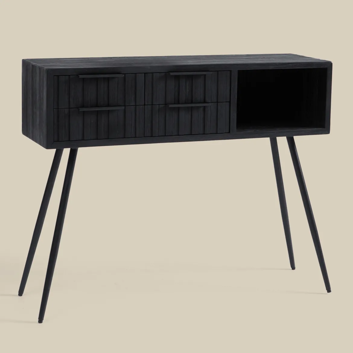 Zwarte wandtafel teak latjes - Bodio Teak Slats