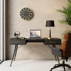 Zwart metalen bureau ribbelglas - Kare Design Gomera