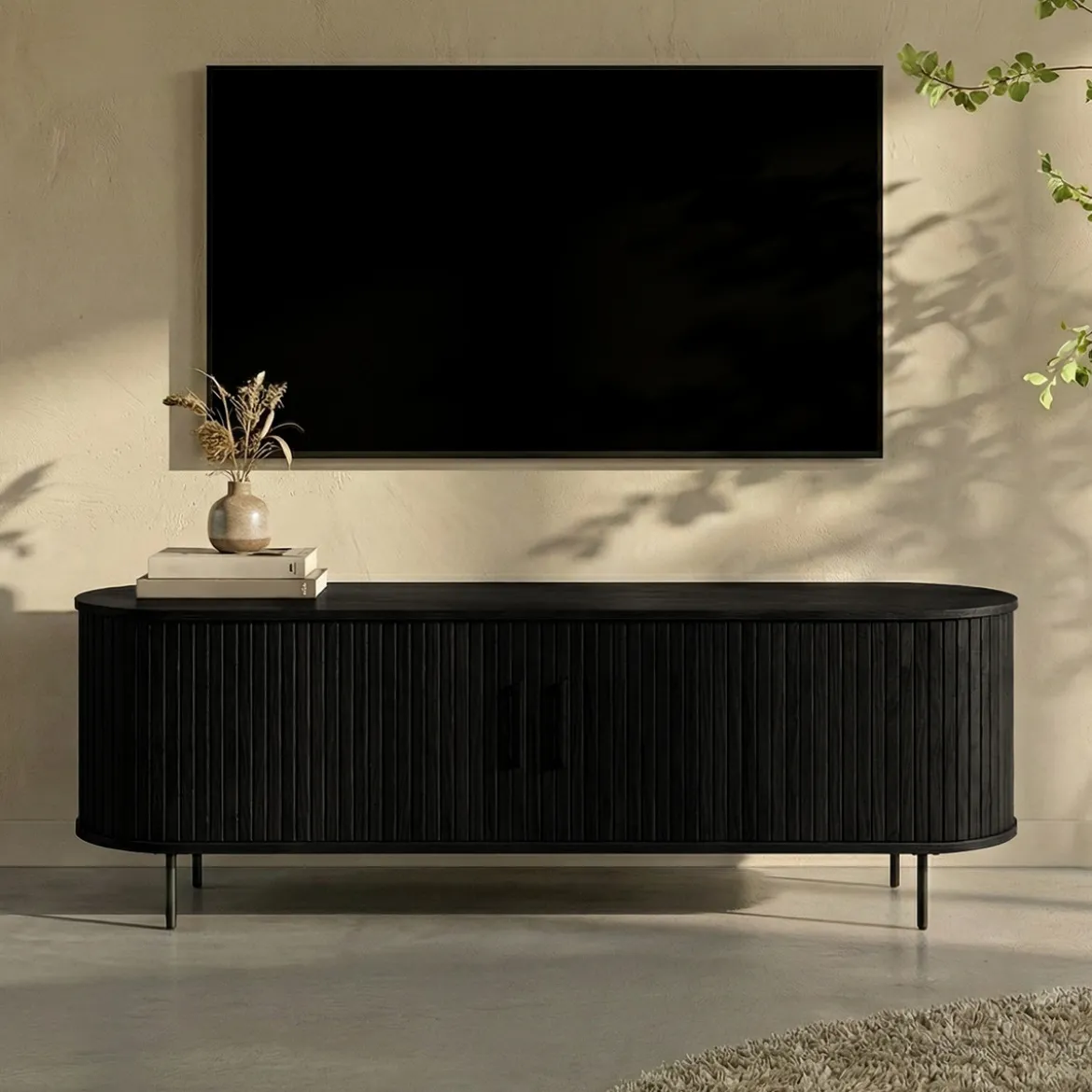 Zwart tv-meubel ovaal 150 cm - Bodio Sway