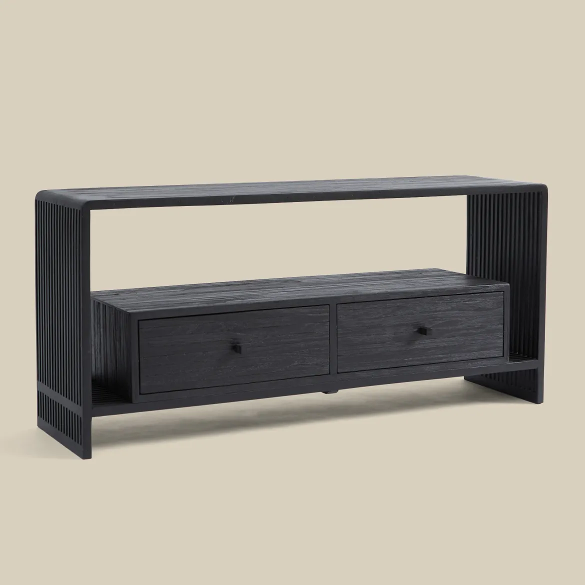 Zwart tv-meubel teak latjes - Bodio Teak Slats