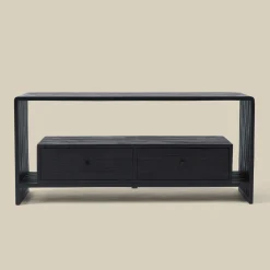 Zwart tv-meubel teak latjes - Bodio Teak Slats