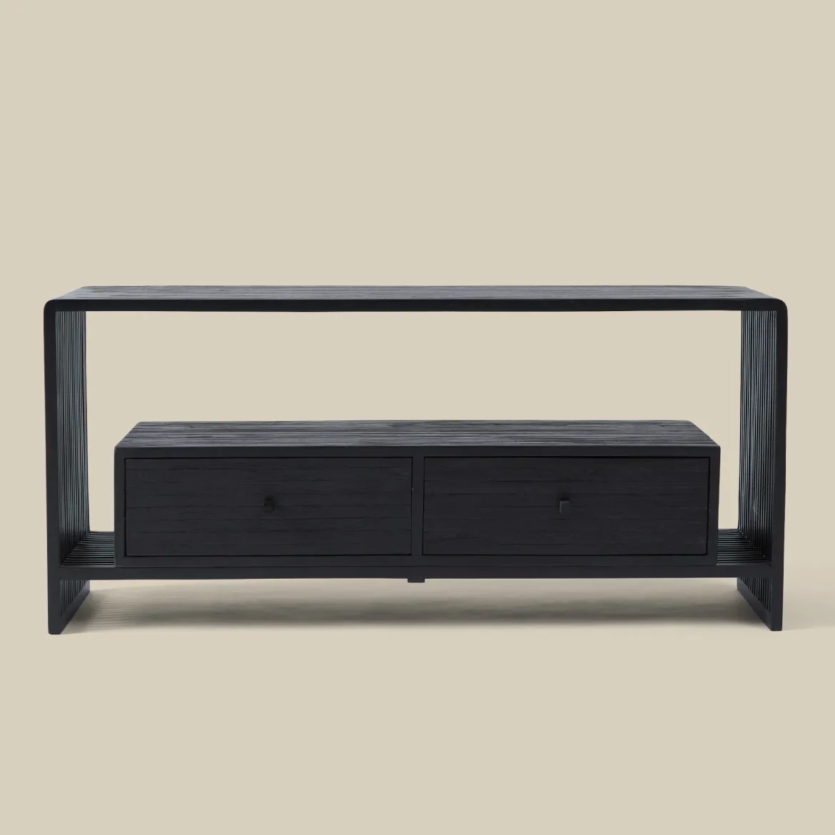 Zwart tv-meubel teak latjes - Bodio Teak Slats