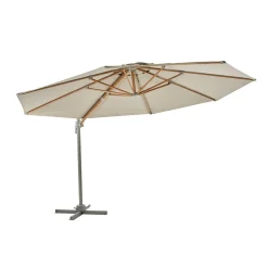 Zwevende parasol beige en houtprint 350 cm - Brafab Luzzi
