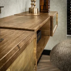 Zwevende sidetable mangohout en goud - Giani Brass