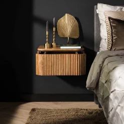 Zwevend nachtkastje hout ribbels - Giani Wave