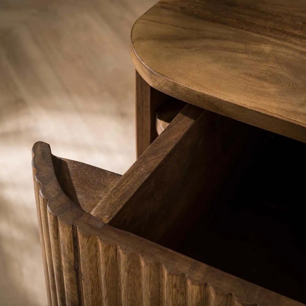 Zwevend nachtkastje hout ribbels - Giani Wave